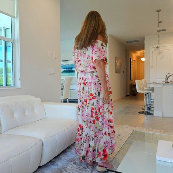 Boston Proper Floral off the Shoulder Top with Tiered Maxi Skirt - Picture 7 of 16